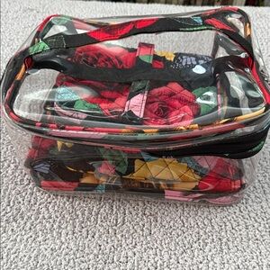Vera Bradley Red and Green Floral Cosmetic Bag Set